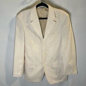 Linea Uomo Seersucker Jacket tan and White Size 37R Men Suit Blazer